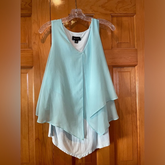 AB STUDIO Women Tiffany Blue Career Tank Top With Overlay. EUC - Picture 1 of 6